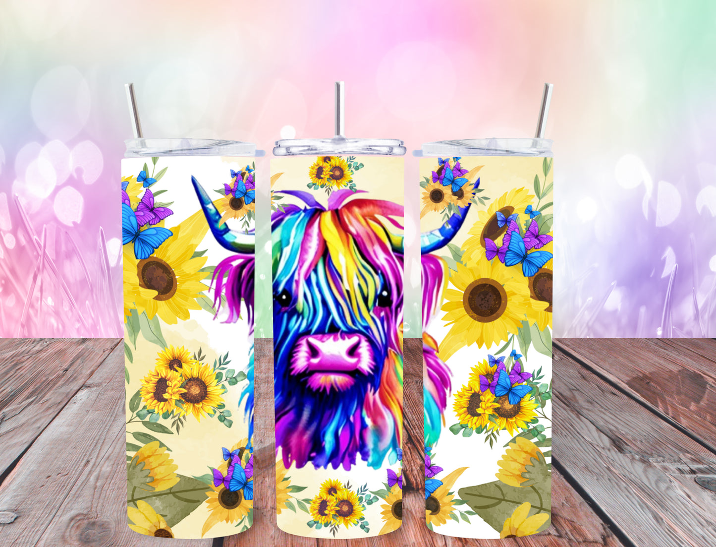 Sunflower Highland Cow 20oz Tumbler