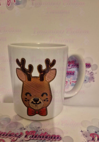 Faux Embroidey Effect Reindeer Mug