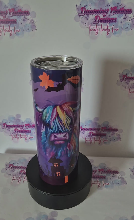 Halloween Themed 20oz Colourful Highland Cow Tumbler