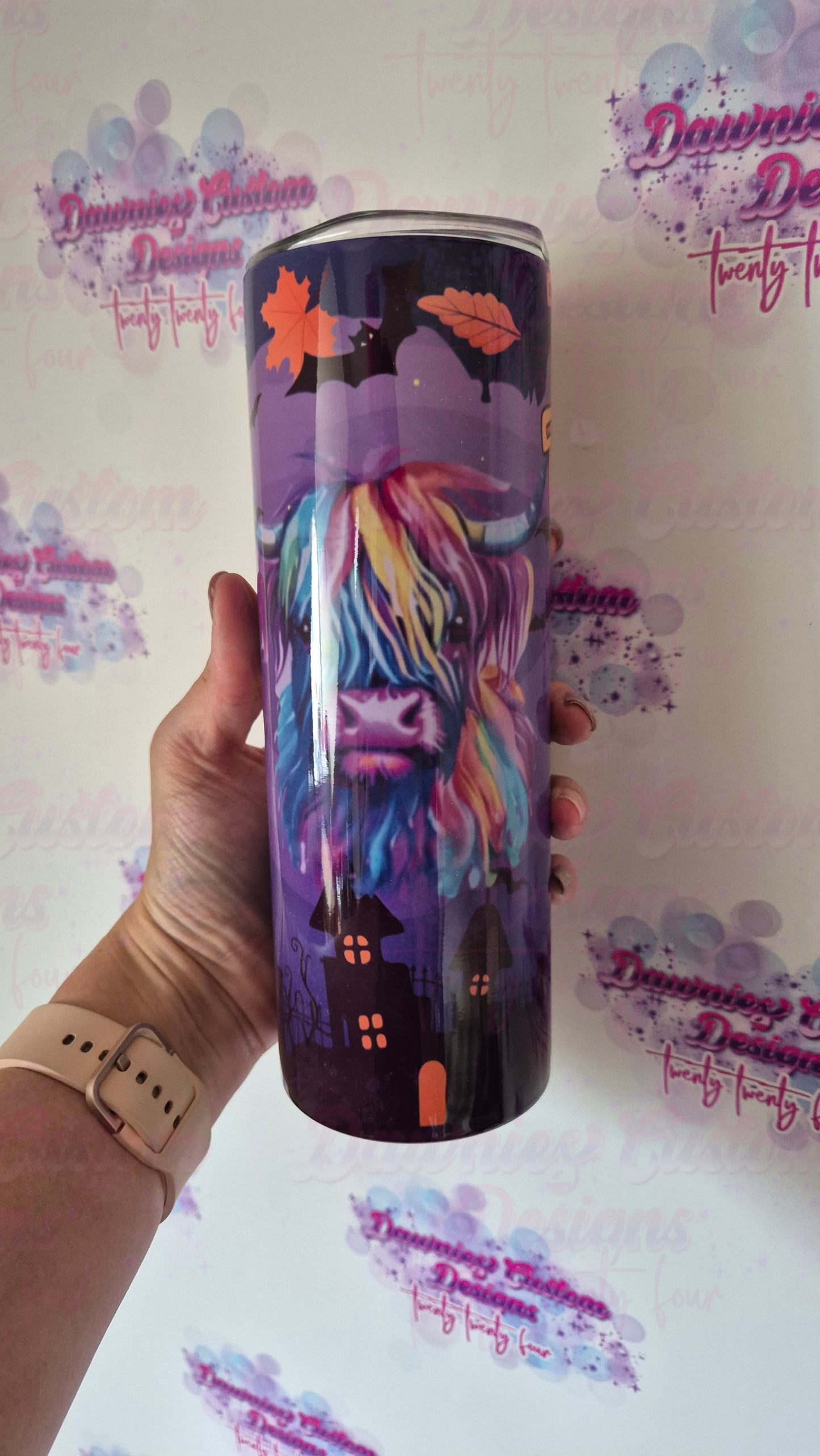 Halloween Themed 20oz Colourful Highland Cow Tumbler
